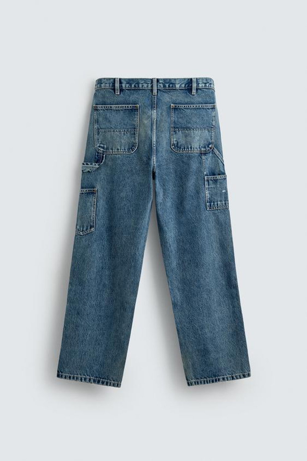 ZARA ДЖИНСЫ В РАБОЧЕМ СТИЛЕ С ЭФФЕКТОМ ПОТЕРТОСТИ, СИНИЙ