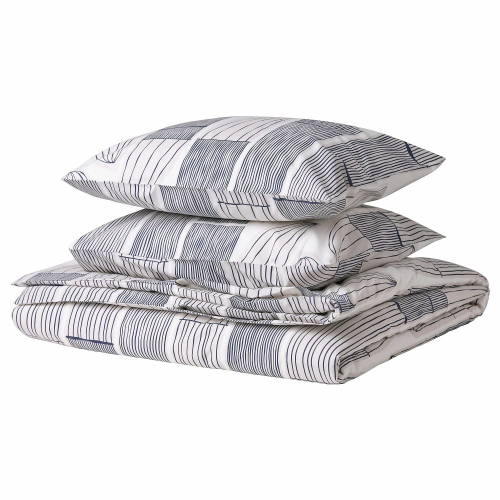 Комплект постельного белья IKEA BERGKORSORT, Двуспальный, Белый с рисунком, 240x220, 50x80 см