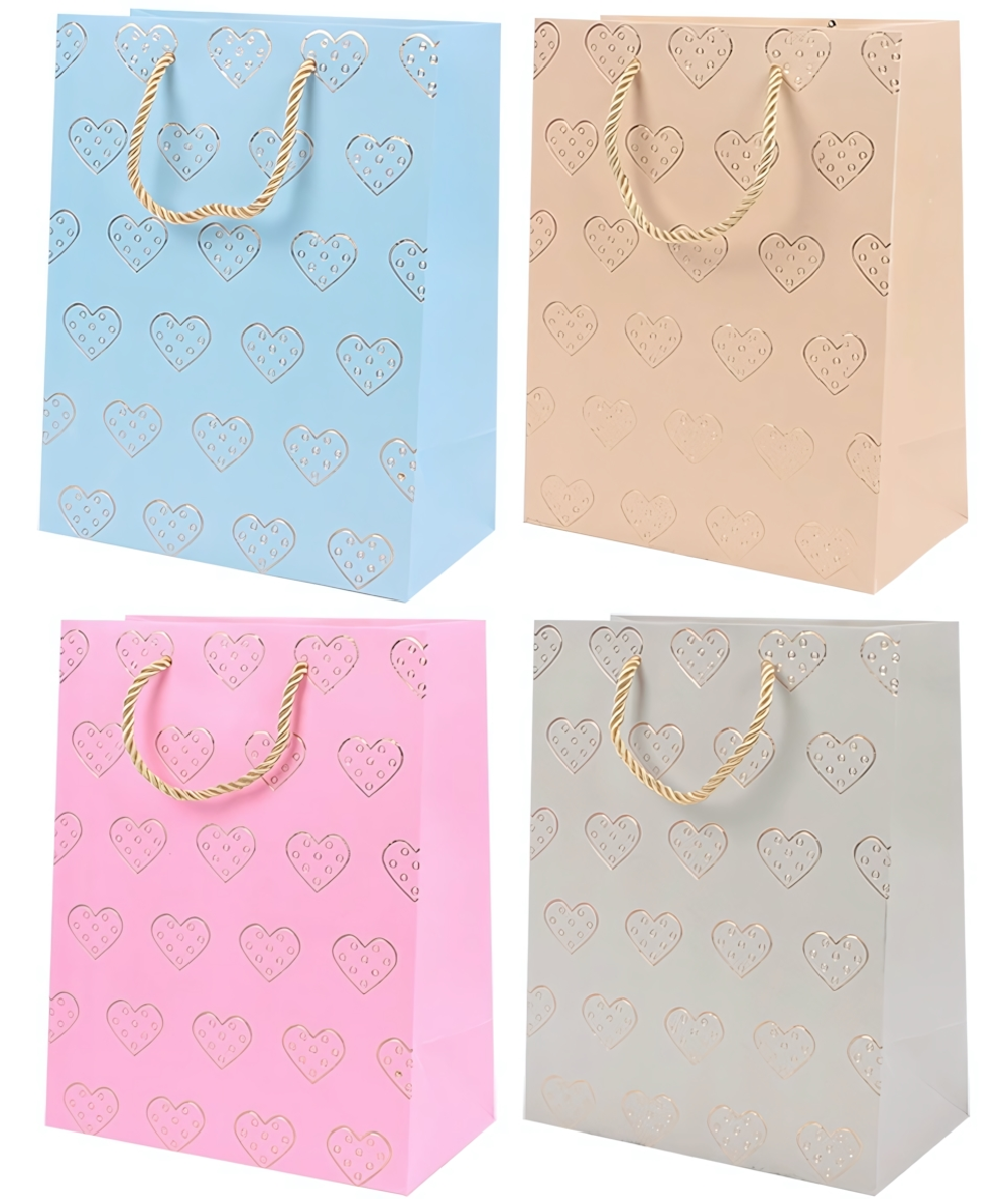 Пакет подарочный 26*32*12 см. "Сердца" тиснение фольгой золото, ассорти (Darvish)