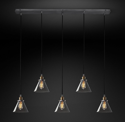 Подвесной дизайнерский светильник  20th C. Factory Filament Clear Glass Funnel Rectangular Pendant by Restoration Hardware