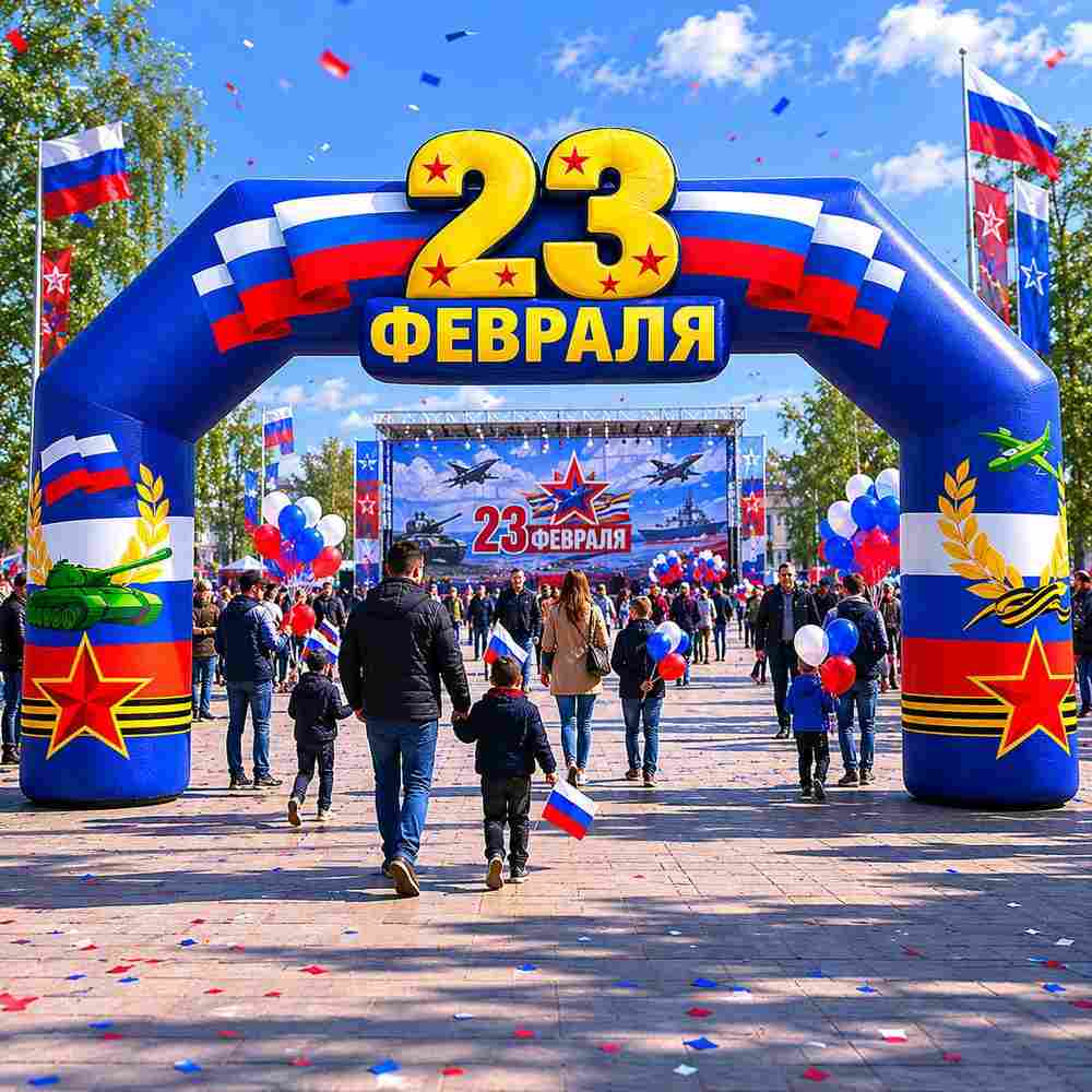 Надувная арка праздничная «День защитника отечества», 8×2,5×4,5 м