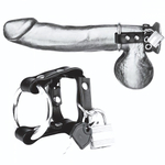 Металлическое кольцо на пенис на ремешке с замочком (Цвет: черный с серебристым)