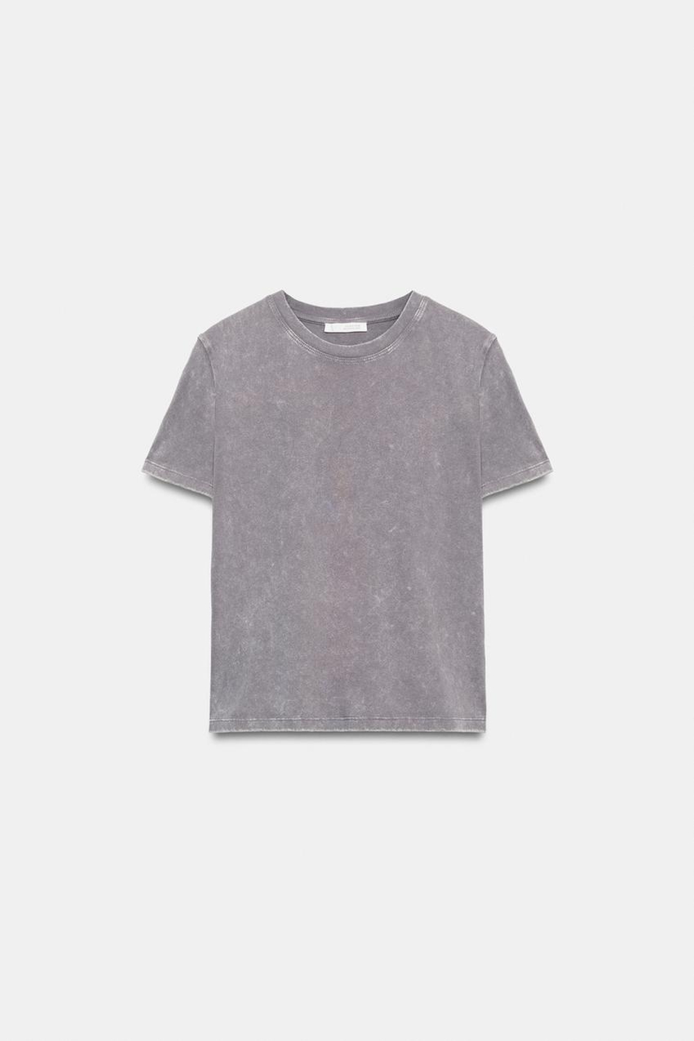 ZARA ФУТБОЛКА В СТИЛЕ РУСТИК С КОРОТКИМИ РУКАВАМИ, БЛЕДНО-ФИОЛЕТОАВЫЙ