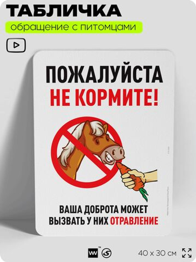 Табличка "Пожалуйста, не кормите лошадь" на дверь и забор, для конюшни, фермы, деревни, 40х30 см, Silver Plane x Айдентика Технолоджи