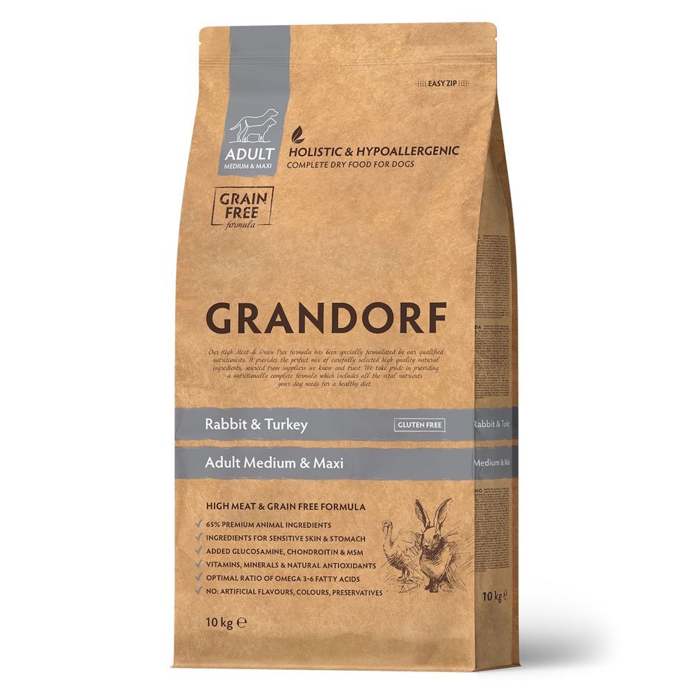 Сухой корм Grandorf DOG Rabbit&Turkey MED&MAXI для взрослых собак средних и крупных пород, кролик с индейкой Сухой корм Grandorf DOG Rabbit&Turkey MED&MAXI для взрослых собак средних и крупных пород, кролик с индейкой