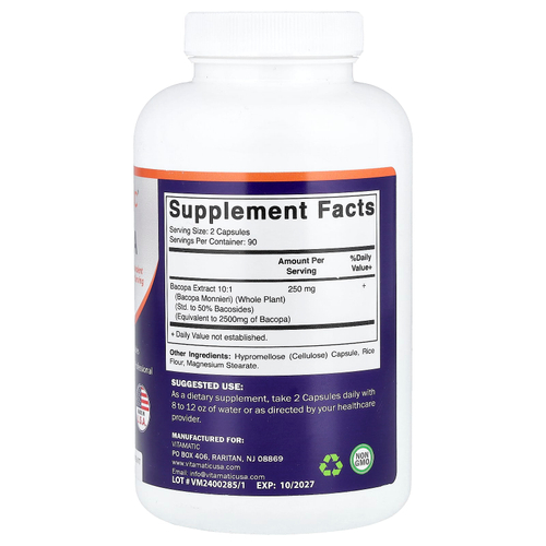 Vitamatic, бакопа, 180 растительных капсул (1250 мг в 1 капсуле)