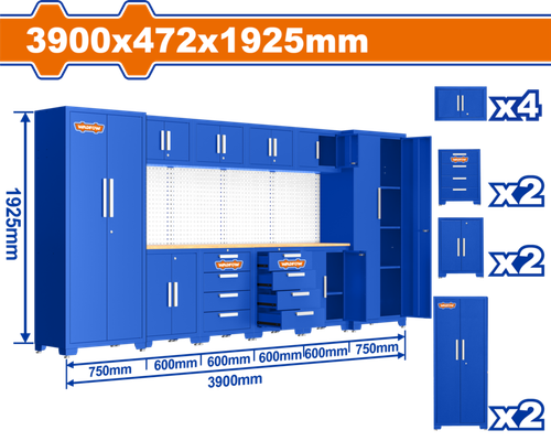 Модульный гаражный шкаф 3900х472х1925 мм WADFOW WCS3A10