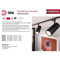 Трековый светильник однофазный ЭРА TR5-30 COB BK светодиодный 30Вт 4000К 2200Лм черный