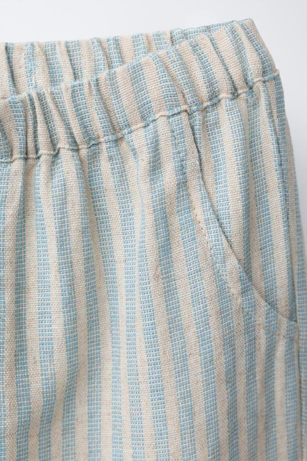 ZARA БРЮКИ В ПОЛОСКУ ИЗ ХЛОПКА И ЛЬНА, ВОДЯНИСТО-ГОЛУБОЙ