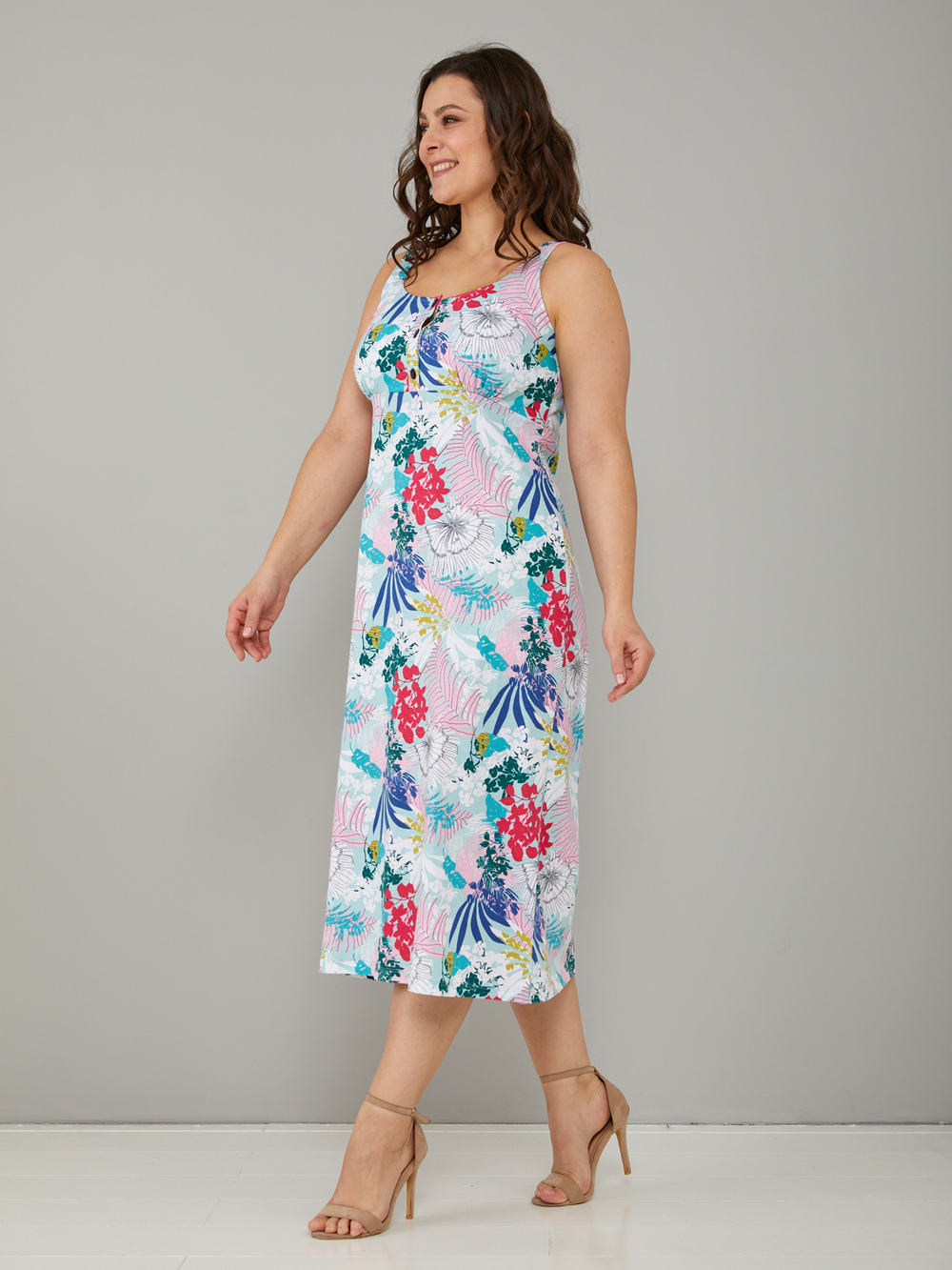 Платье П-015/серозеленый-тропик