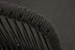 "Марсель" стул плетеный из роупа, каркас из стали золотой глянец, роуп темно-серый круглый, ткань серая