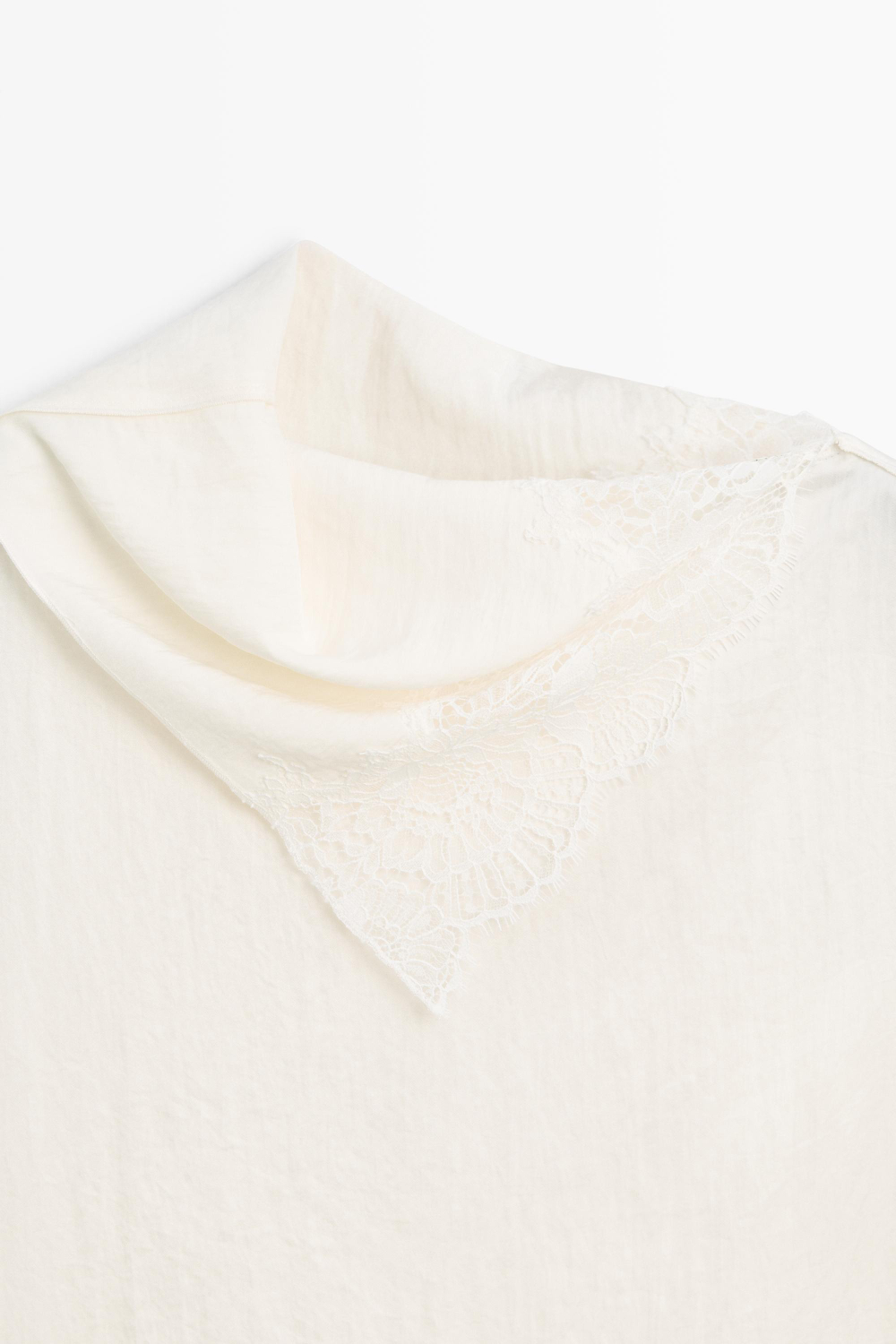Massimo Dutti Асимметричный топ с кружевной отделкой, натуральный/кремовый