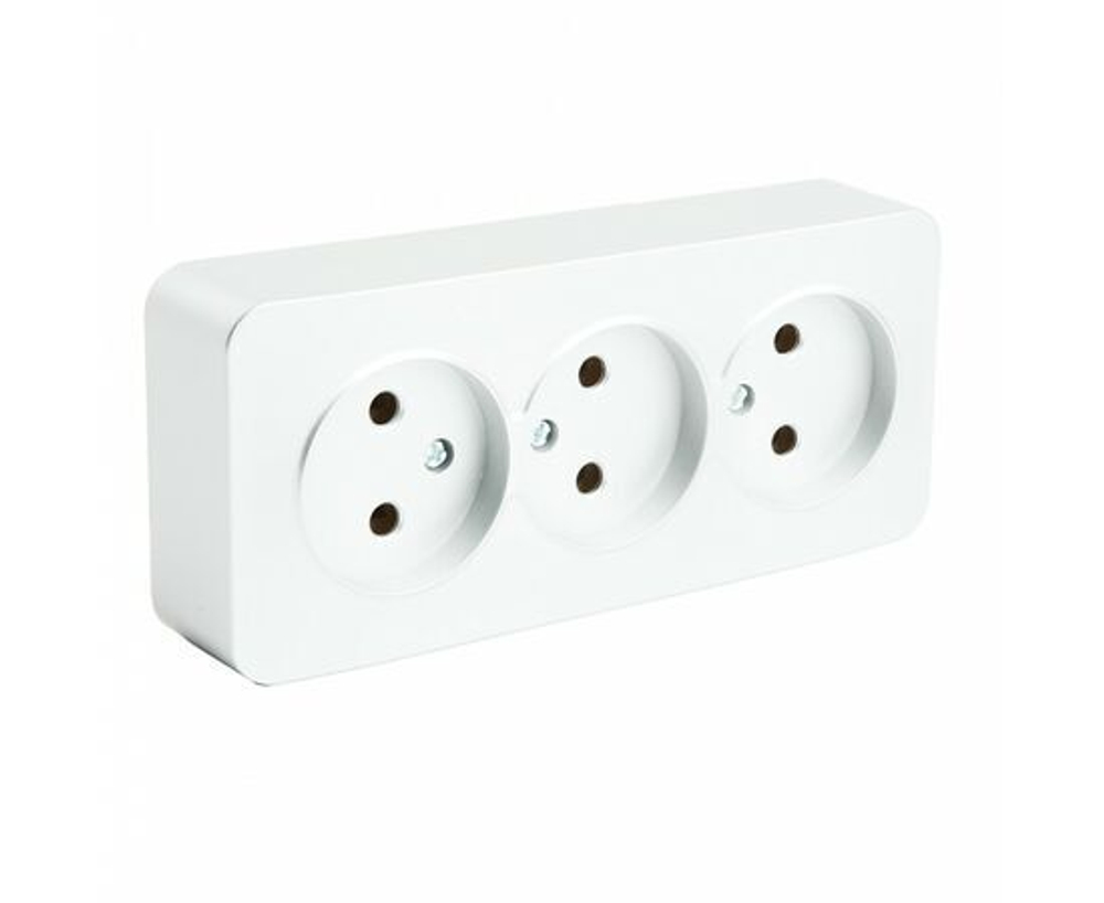 Розетка 3-местная без заземления открытой установки, 250В, 10А, IP20, серия София, белый, MST10-13-01, STEKKER 49305