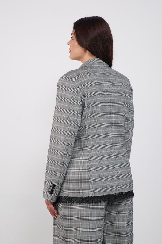 Жакет однобортный, серый в клетку