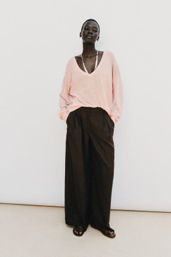 ZARA ШИРОКИЕ БРЮКИ ИЗ ЛЬНА, КОРИЧНЕВЫЙ