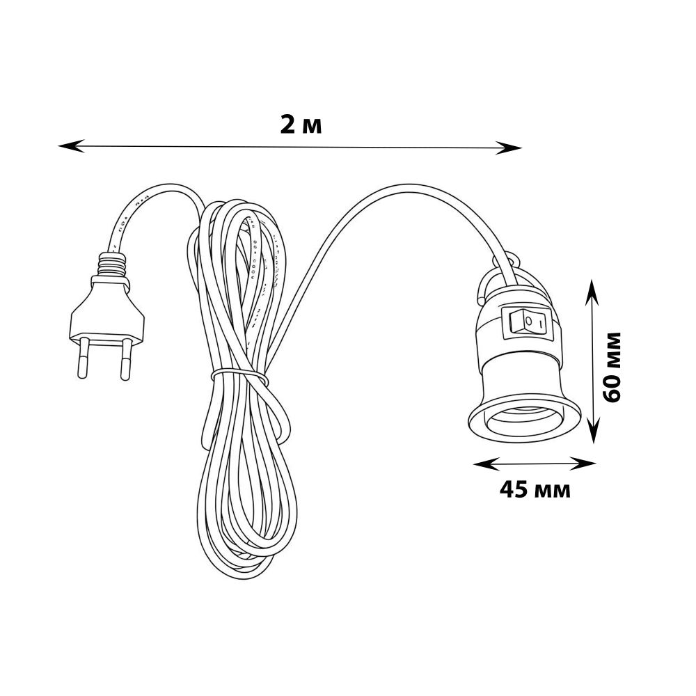 DLC-P-T50B-E27 2M WHITE Патрон подвесной с выключателем и штепсельной вилкой. 200см. Цоколь Е27. Белый. TM Uniel