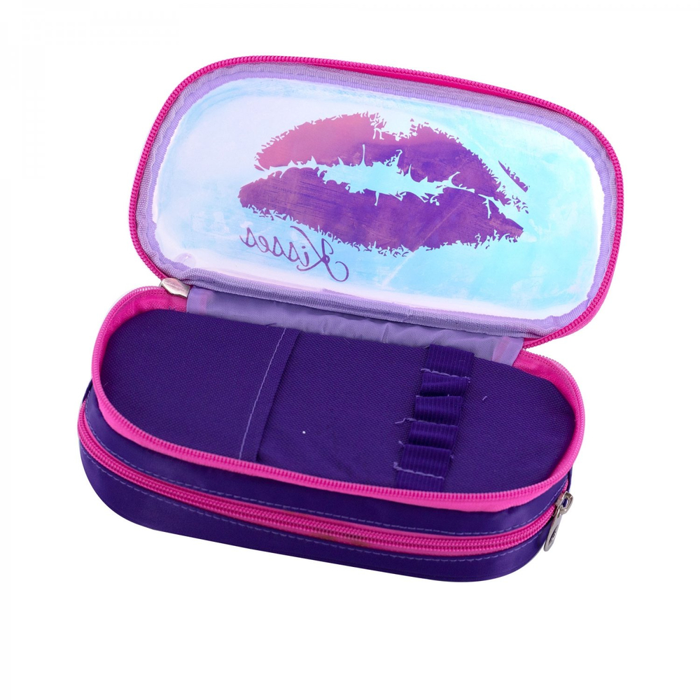 Пенал 2 отделения Alingar, ПВХ-силикон, молния, 110 х 210 мм, "With love!", фиолетовый (фиолетовые губы)