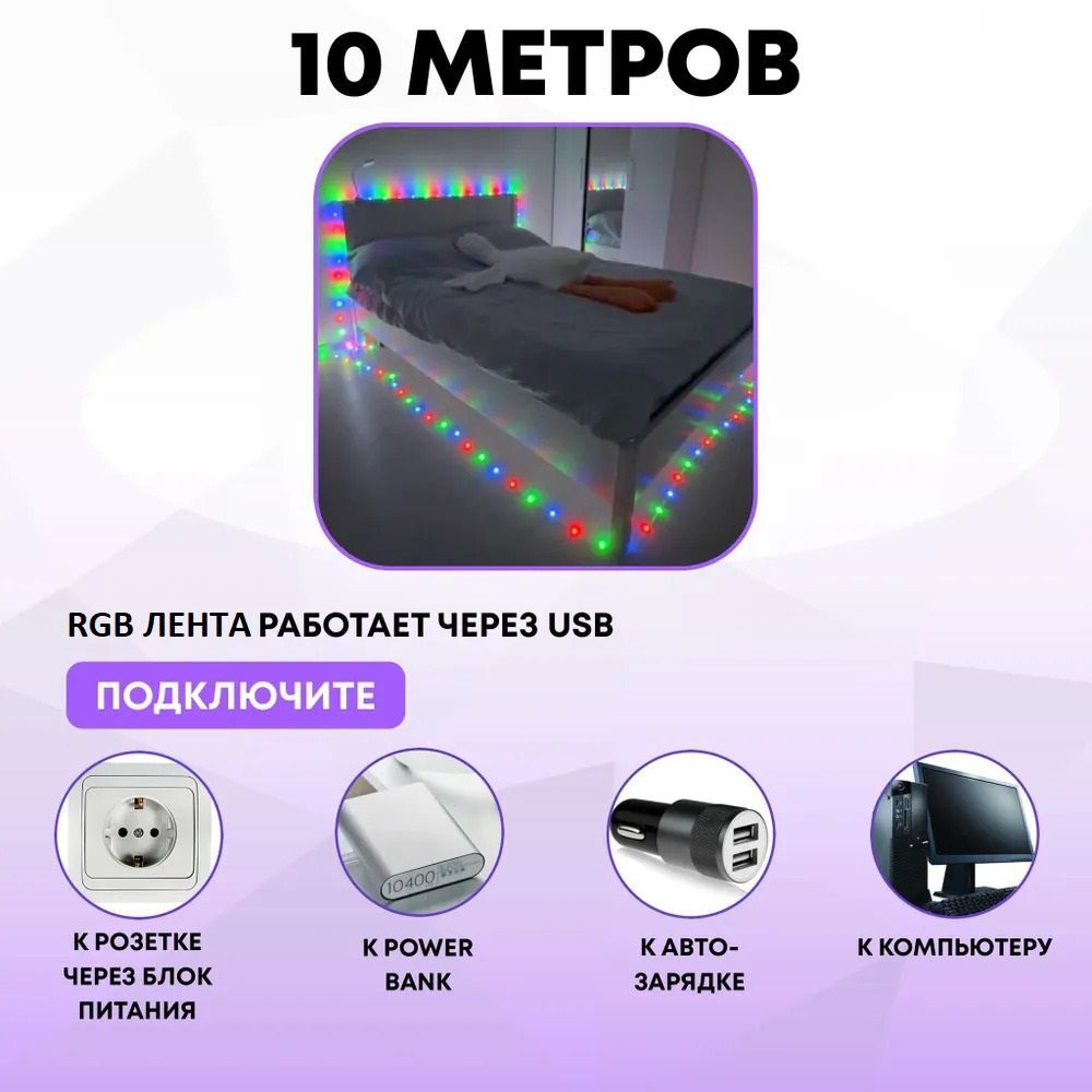 Светодиодная лента Smart Led, RGB, 5м, SMD 5050, Bluetooth, IP65