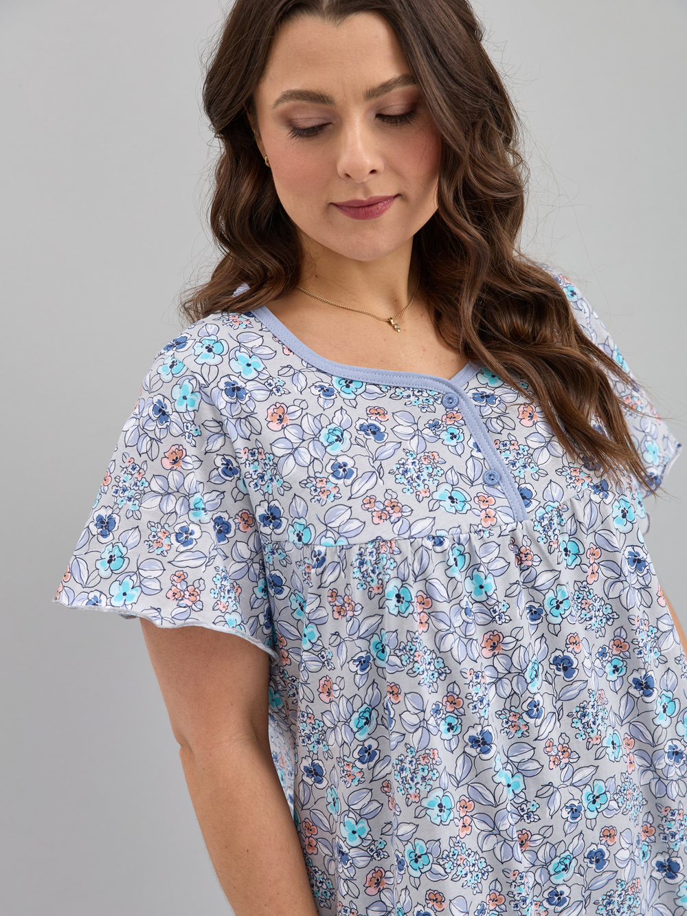 Ночная сорочка С-015/серый-ментолцветы