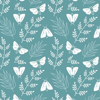 Растительный узор с белыми мотыльками Pattern Moths
