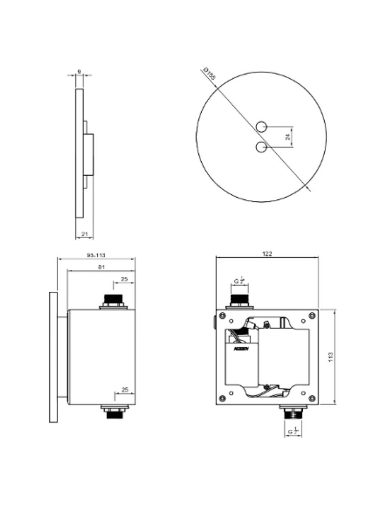 Смыв сенсорный встраиваемый для писсуара алюминий NOFER 07280.B глянцевый