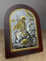 Георгий Победоносец, икона арочная, красное дерево 120х160