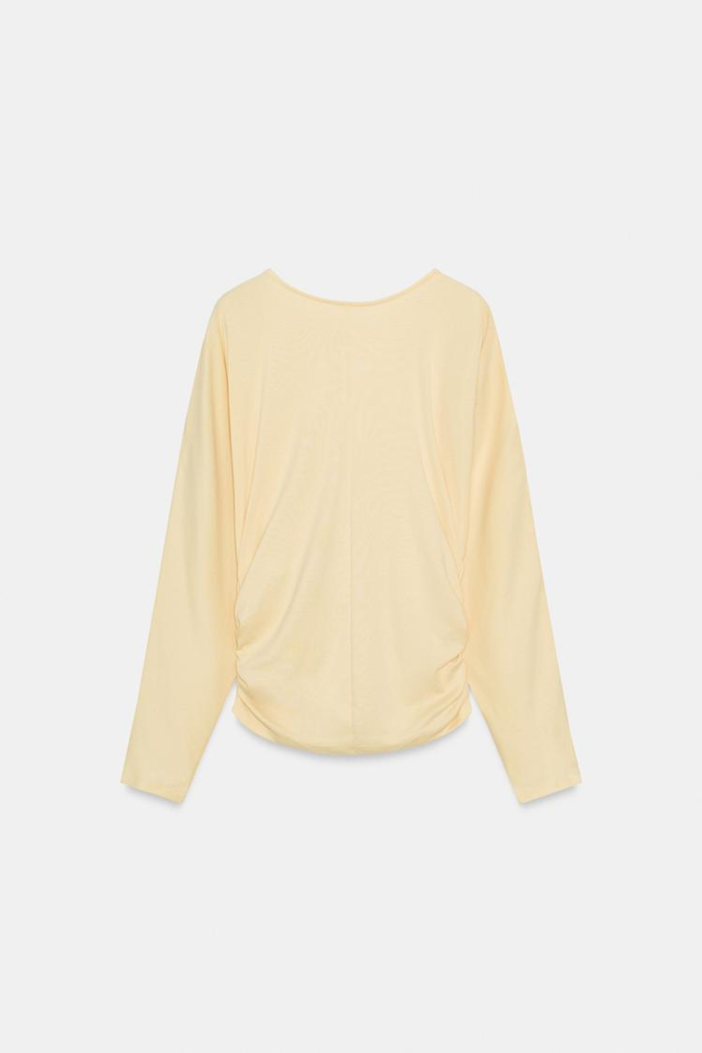 ZARA ФУТБОЛКА С ДРАПИРОВКОЙ, ЦВЕТ СЛИВОЧНОГО МАСЛА