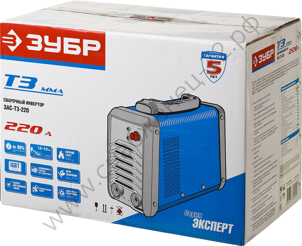 ЗУБР ММА, 220 А, MMA/TIG LIFT, сварочный аппарат инверторный, макс. электрод Ø 5.0 мм, Профессионал (ЗАС-Т3-220)