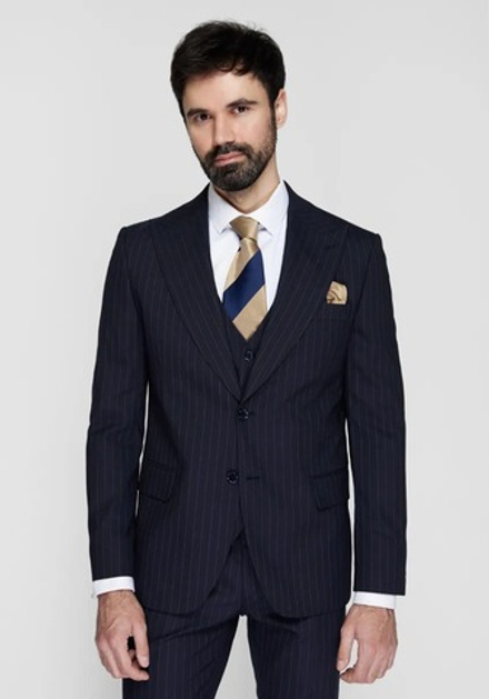 Мужской классический костюм тройка (темно-синий) Б42