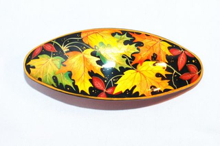Заколка с ручной росписью Палех "Осенний листопад"
