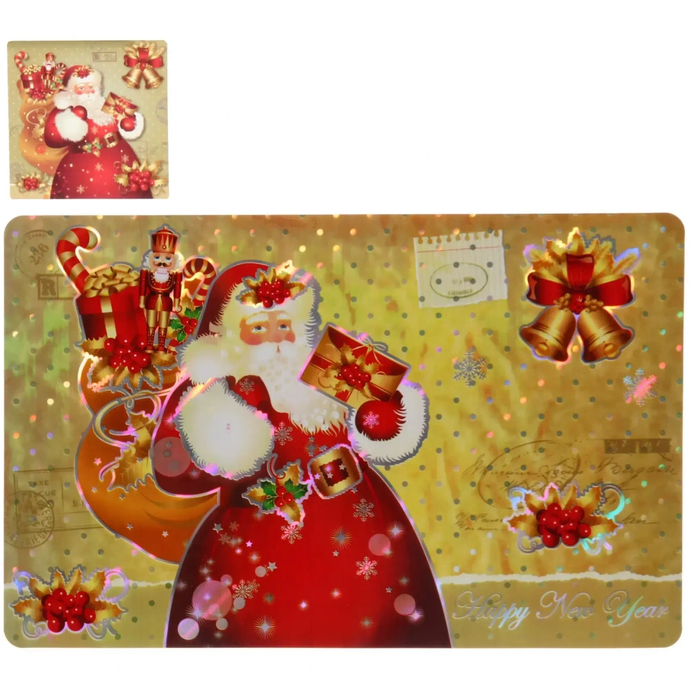 Салфетка на стол 41*26см в наборе 6+6шт «Дедушка Мороз»