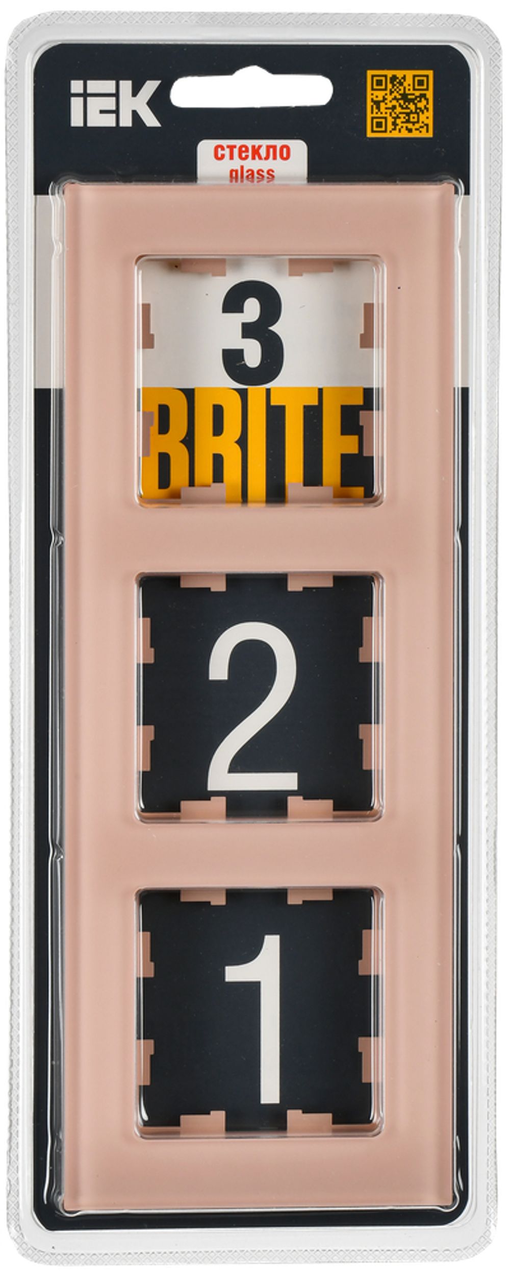 BRITE Рамка 3-местная РУ-3-2-БрП стекло персиковый матовый IEK