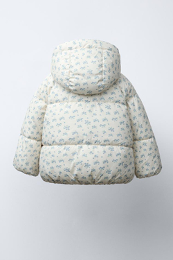 ZARA СТЕГАНАЯ ФЛИСОВАЯ КУРТКА С ПРИНТОМ, ЭКРЮ