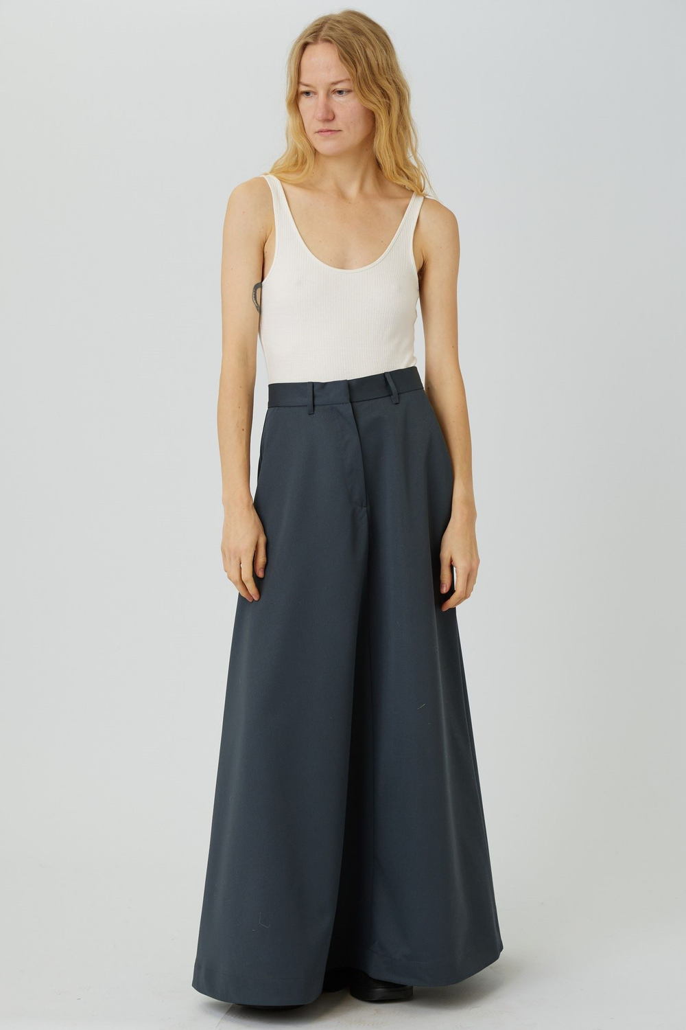 Юбка макси из серо-голубой шерсти