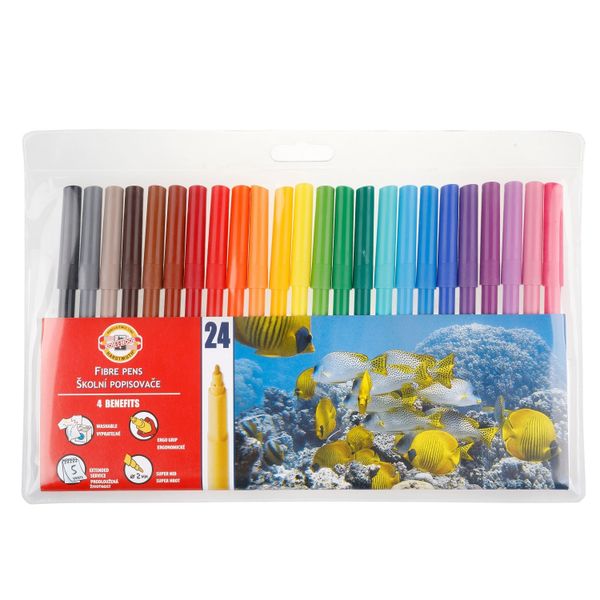 Фломастеры KOH-I-NOOR FISH 1002, 24цв, смываемые, вентилир., ПВХ с подвесом