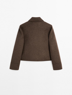 Massimo Dutti Короткое двубортное пальто из смесовой шерсти, шоколадный