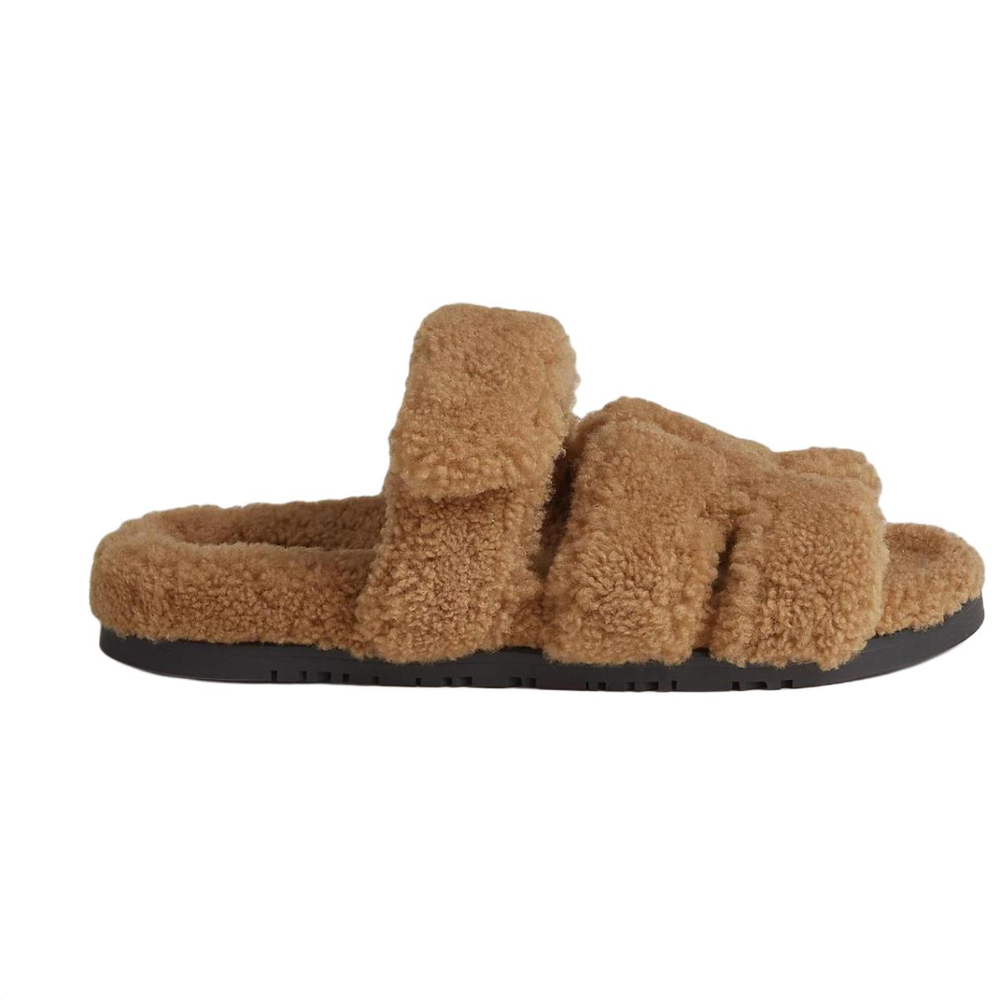 Hermes Chypre suede comfortable casual one-word slippers women's brown, H222196Z 1J