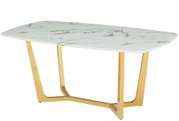 Стол Art Marble, 180х90 см, белый мрамор с золотыми ножками