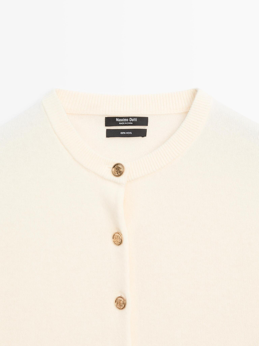 Massimo Dutti Кардиган из 100% шерсти с золотистыми пуговицами, натуральный/кремовый