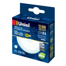 LED-GX53-10W-NW-GX53-FR PLZ01WH Лампа светодиодная. матовая. Белый свет 4000K. Картон. ТМ Uniel