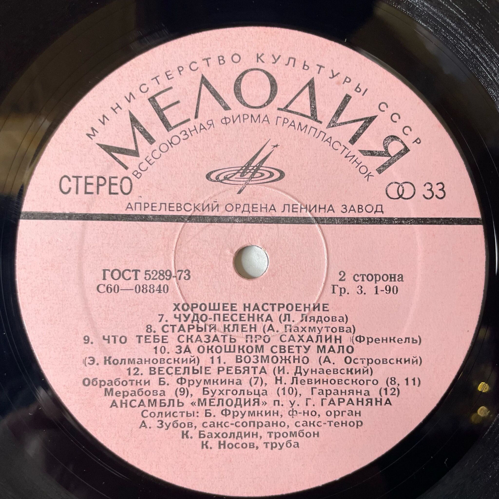Винтажная виниловая пластинка LP Ансамбль Мелодия Хорошее Настроение (СССР 1977) Старый Клен