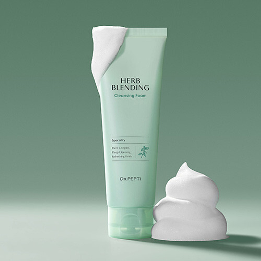 Dr.PEPTI Очищающая, успокаивающая пенка на основе экстрактов 15 трав и пептидов Herb Blending Cleansing Foam (110ml)