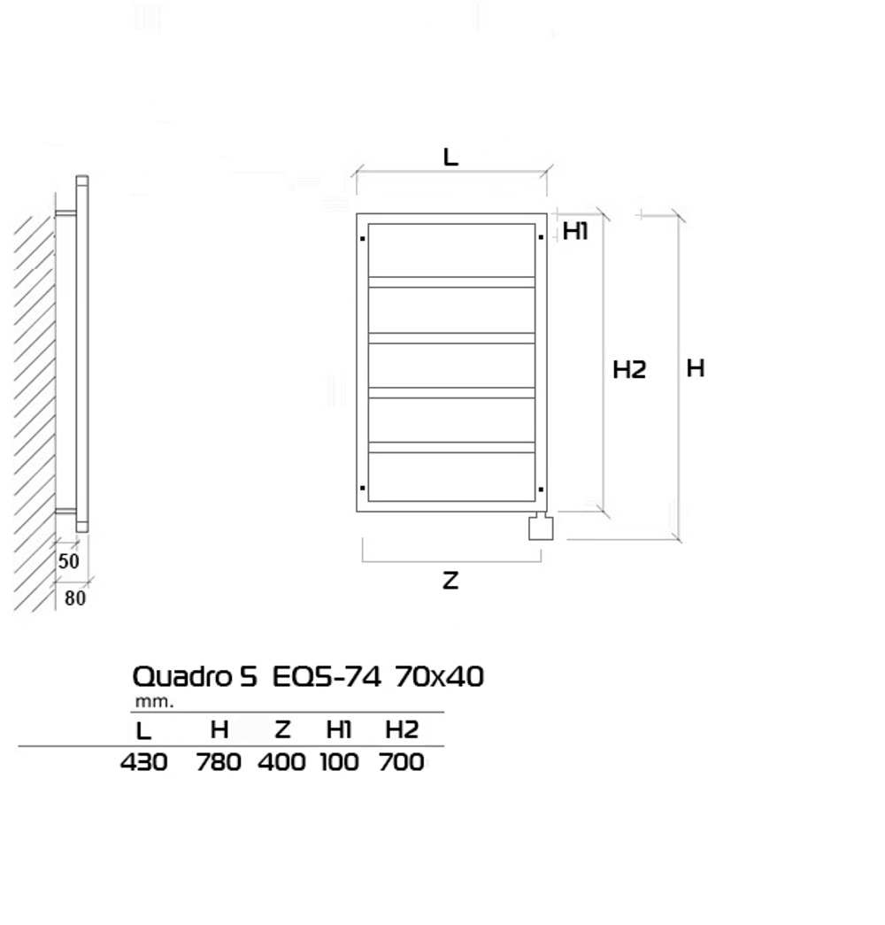 Quadro-5 Дизайн радиатор электрический EQ5 70x40см