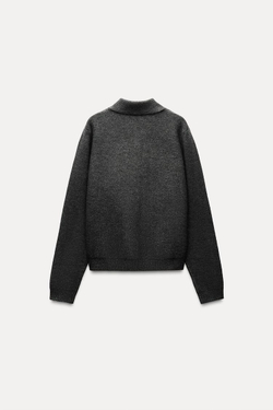 ZARA ОДНОТОННЫЙ КАРДИГАН С ВОРОТНИКОМ ПОЛО, МАРЕНГО С МЕЛАНЖЕВЫМ ЭФФЕКТОМ