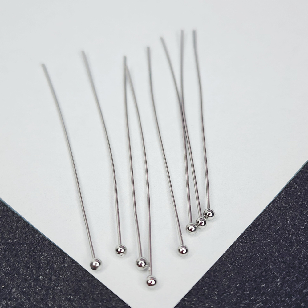 Пины родий, 50×0.5мм, мягкие, с шариком, цена за набор 10 шт