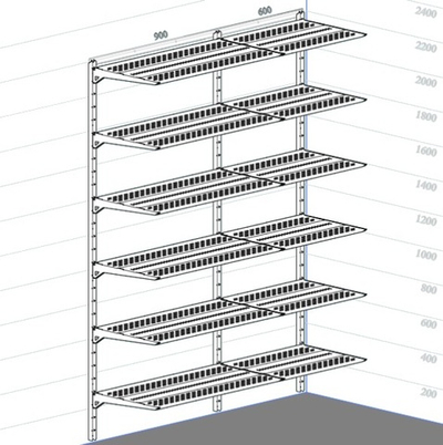 Стеллаж металлический навесной белый, 2200*1500*450 мм