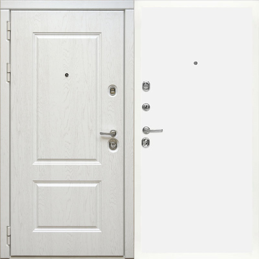 Входная металлическая дверь Дива (Diva) МД 44 Альберо браш серебро / Скин Аляска (белый матовый, без текстуры)
