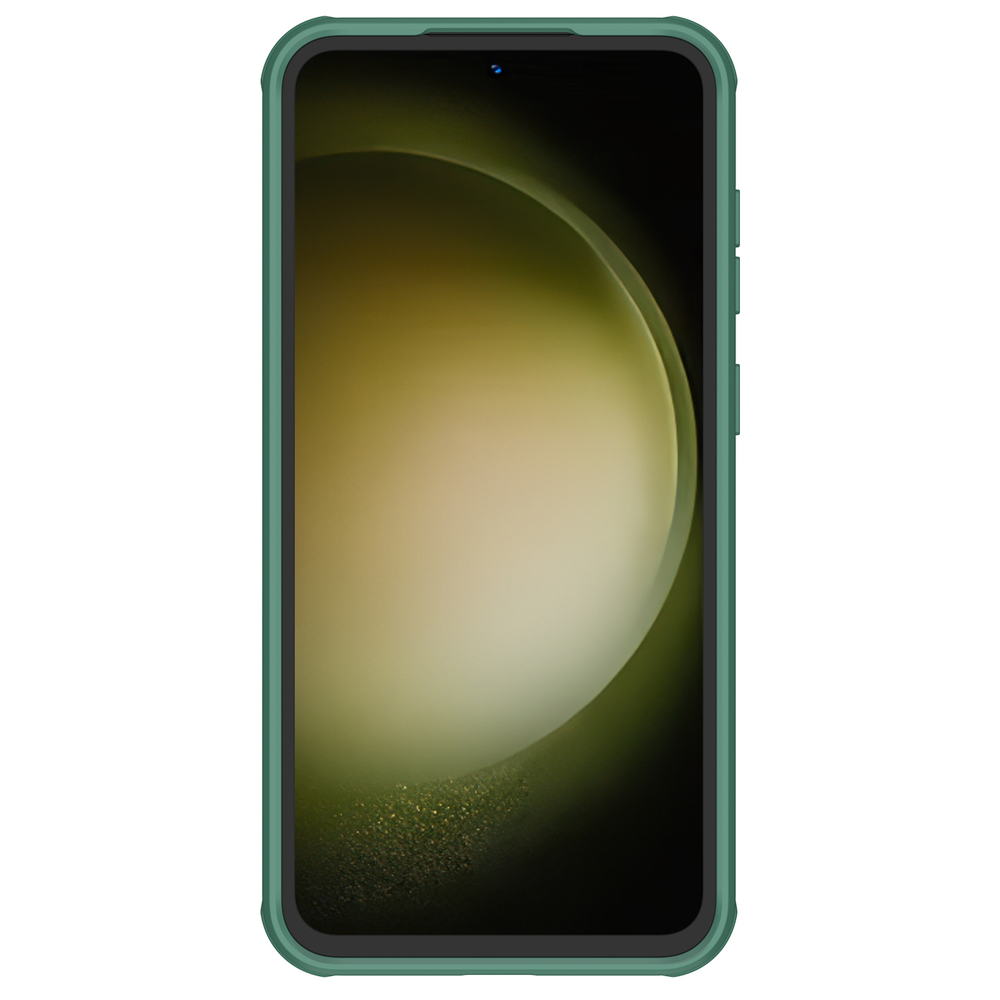 Чехол зеленого цвета (Deep Green) с защитной шторкой для камеры от Nillkin на Samsung Galaxy S23 FE, серия CamShield Pro Case