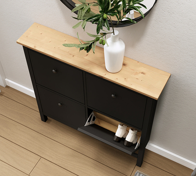 Обувница 4 ящика Хемнэс/Кымор, 106х101х22см, черный/светло-коричневый