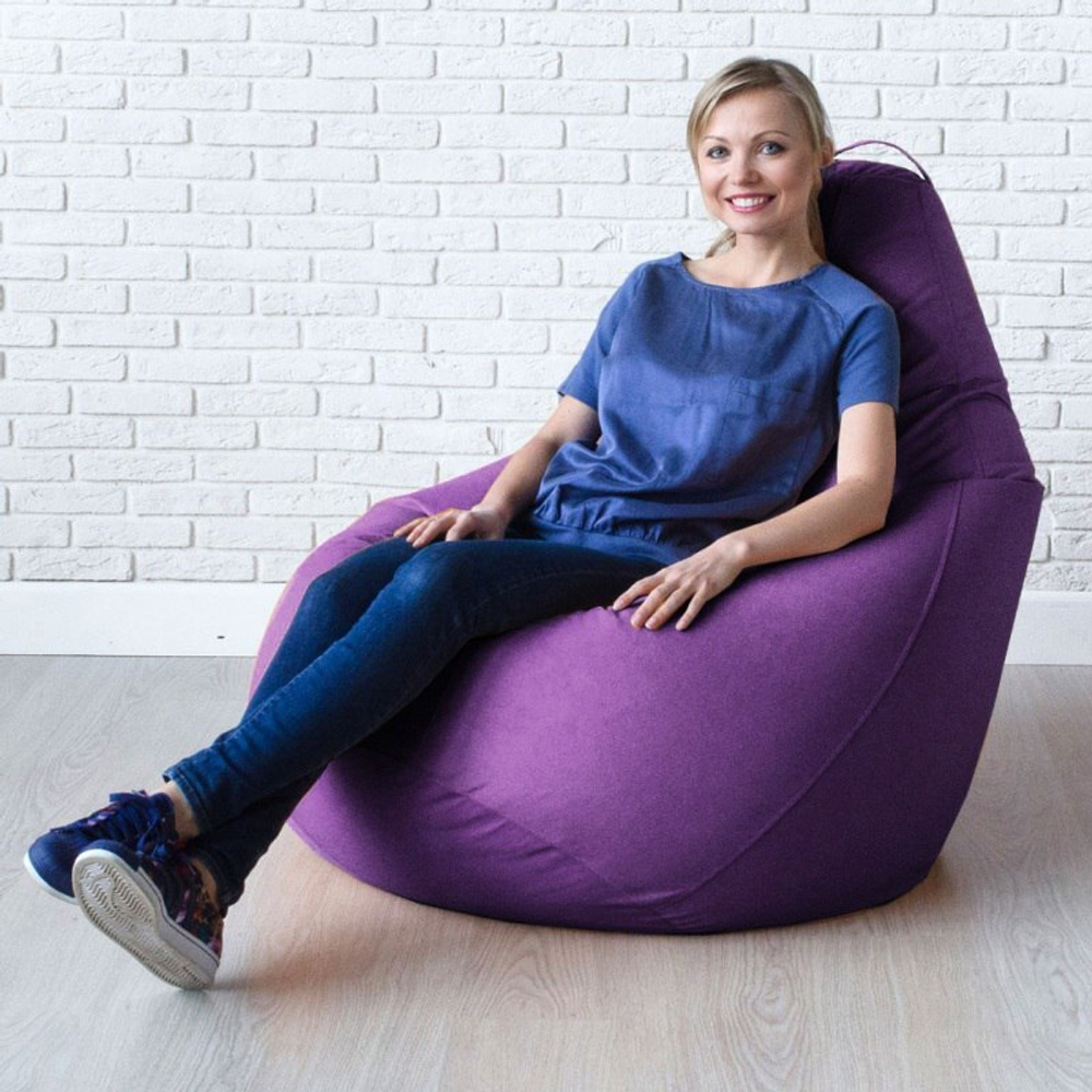 Кресло-мешок Босс Баклажан, XXL-Комфорт, велюр, съемный чехол фиолетовый